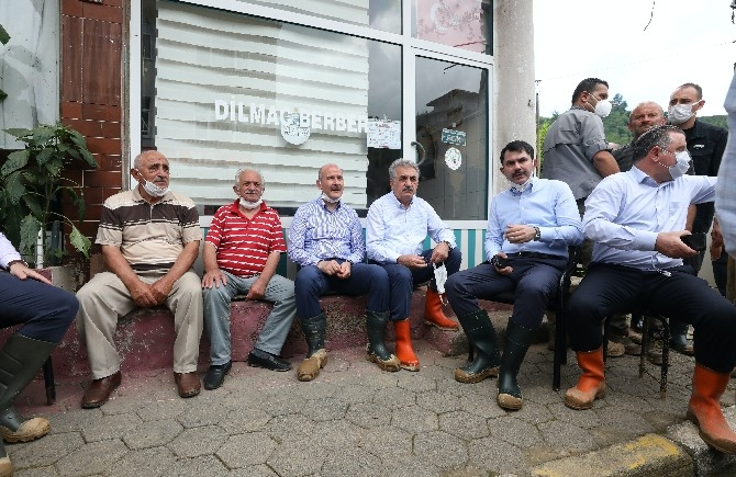 Bakanlar Soylu, Kurum ve Karaismailoğlu, Rize'de afet bölgesinde