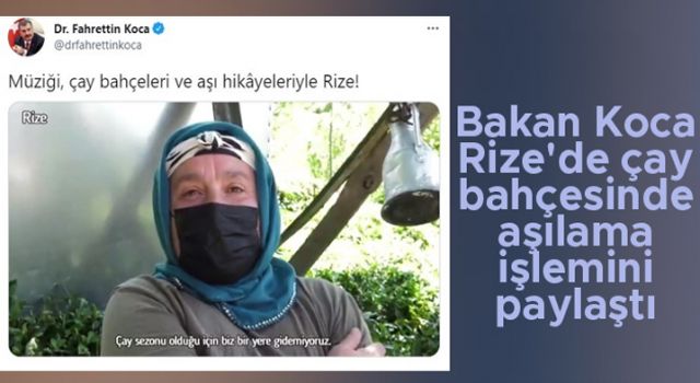 Sağlık Bakanı Koca, Rize'de çay bahçesinde aşılama işlemini paylaştı