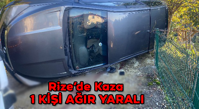 Rize’de Devrilen Aracın Sürücüsü Ağır Yaralandı