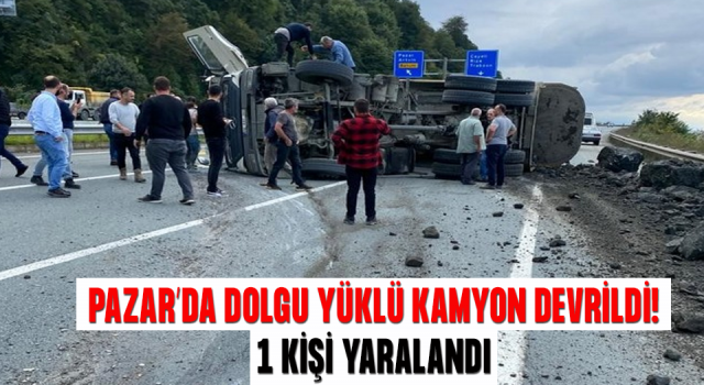 Rize şehir hastanesi dolgusunu taşıyan kamyon devrildi 1 yaralı