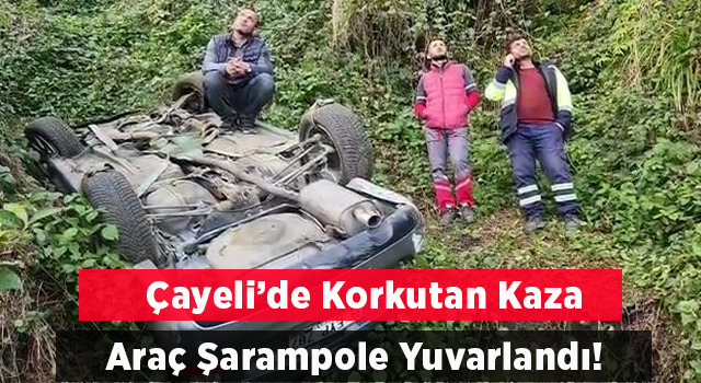 Rize’de Şarampole Yuvarlanan Aracın Sürücüsü Yaralandı