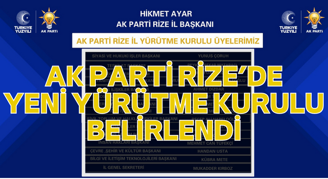 AK PARTİ RİZE’DE YENİ YÜRÜTME KURULU BELİRLENDİ