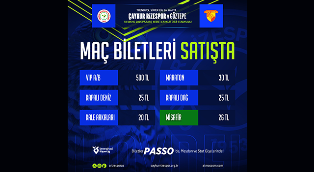 Çaykur Rizespor – Göztepe maçının biletleri satışa çıktı