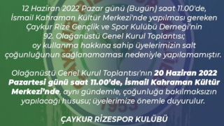 Çaykur Rizespor’da Seçimli Olağan Genel Kurul ertelendi