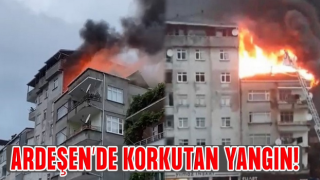 Rize'de binanın çatısında çıkan yangın paniğe neden oldu