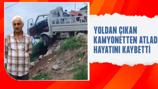 Rize'de yoldan çıkarak taşlara takılı kalan kamyonetten atlayan sürücü hayatını kaybetti