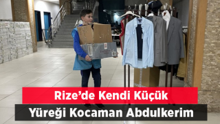 Rize'de 13 yaşındaki Abdülkerim sosyal markette depremzedelere destek oluyor