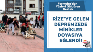 Depremzede çocuklar Rize'de tahta arabalarla moral buldu