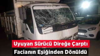 Uyuyan Sürücü Direğe Çarptı