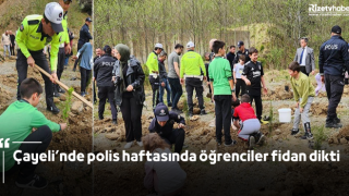 Çayeli’nde polis haftasında öğrenciler fidan dikti